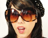 HUGE Vintage 70's Oversized Round SUNGLASSES Tortoise