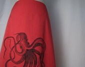 Red A-Line Skirt with Black Octopus Screen Print