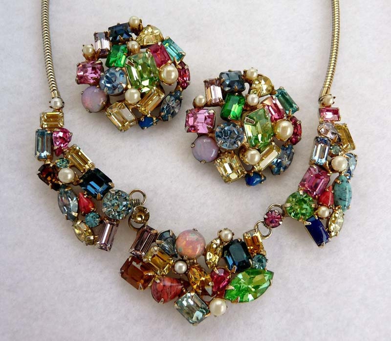 Art Glass Pastel Necklace Earring Set - Demi Parure