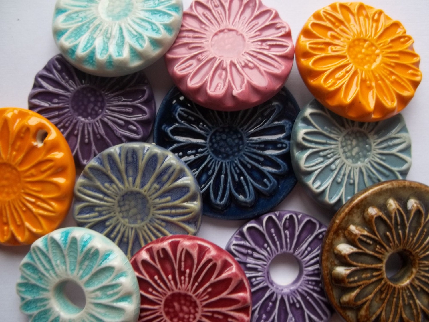 Flower shaped handmade ceramic pendant