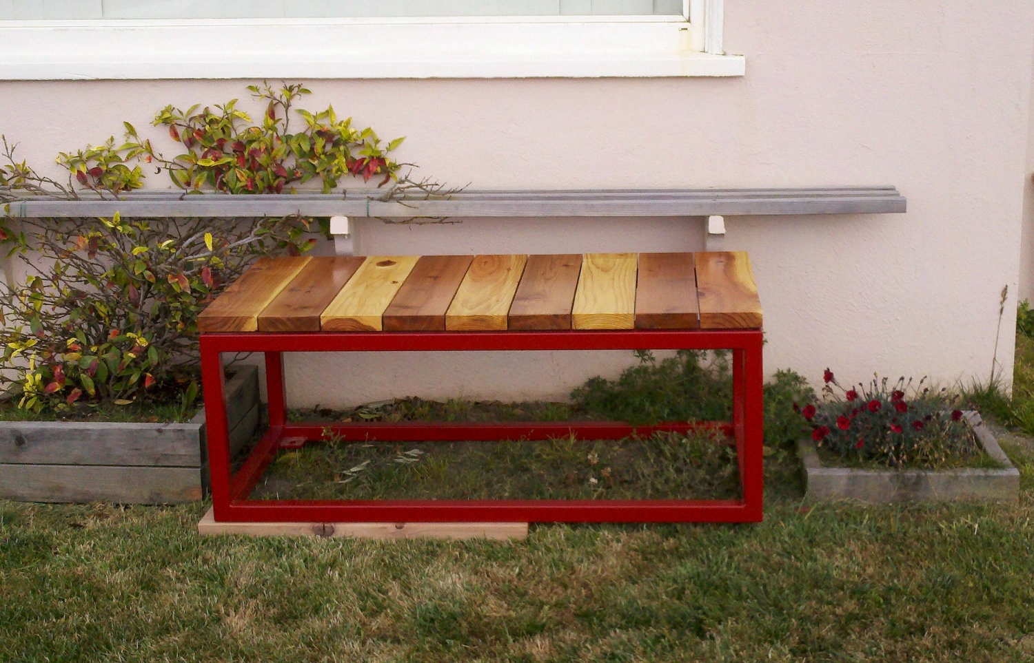 Steel and Redwood Bench