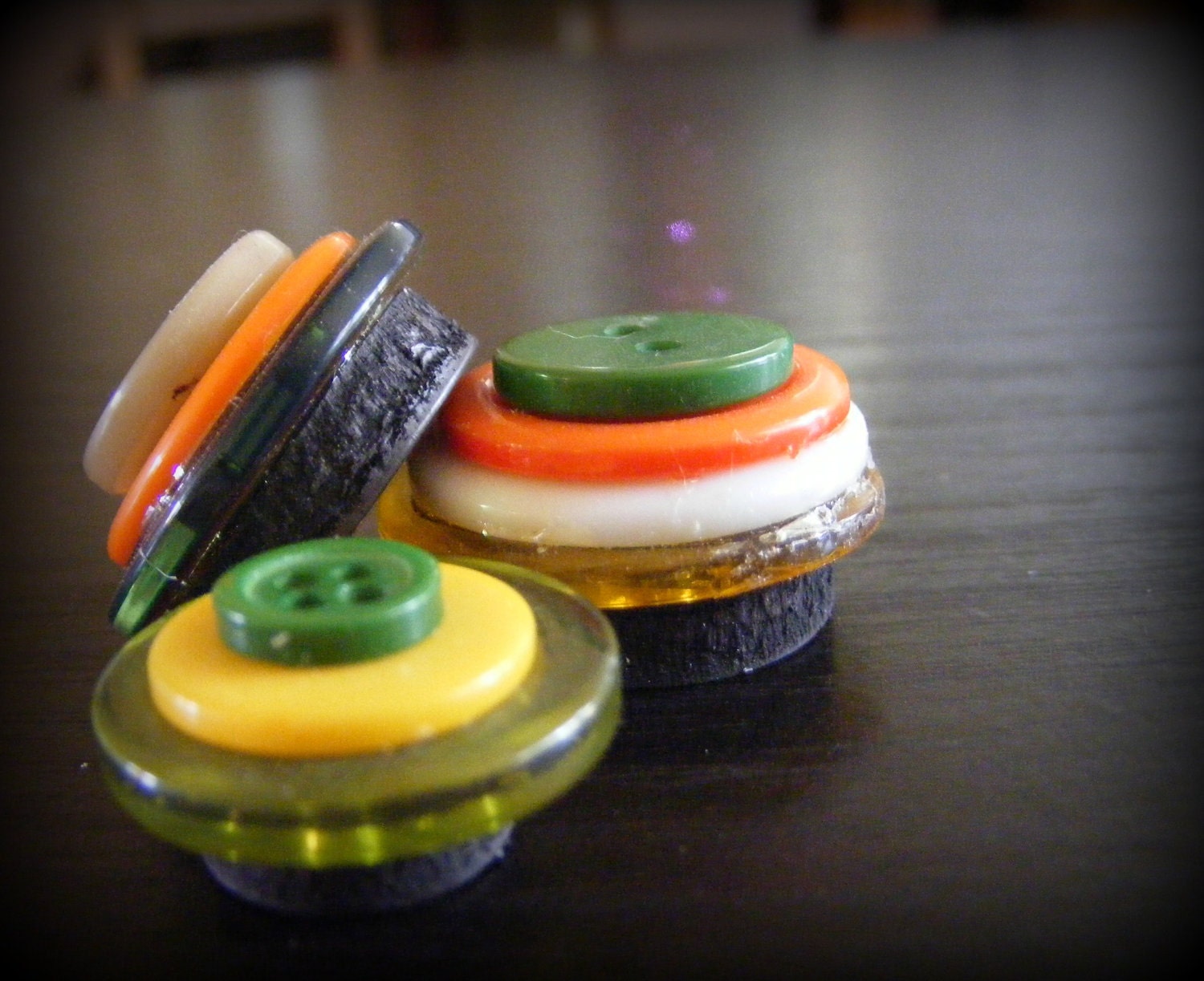 Orange and Green Button Magnets (Set of Three)