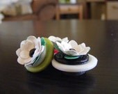 Glittery White Mini Paper Flower and Button Magnets (Set of Three)
