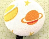 Outer Space Planets Fabric Covered Badge Reel, ID Holder OR Keychain
