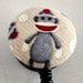 Sock Monkey Fabric Covered Badge Reel, ID Holder OR Keychain