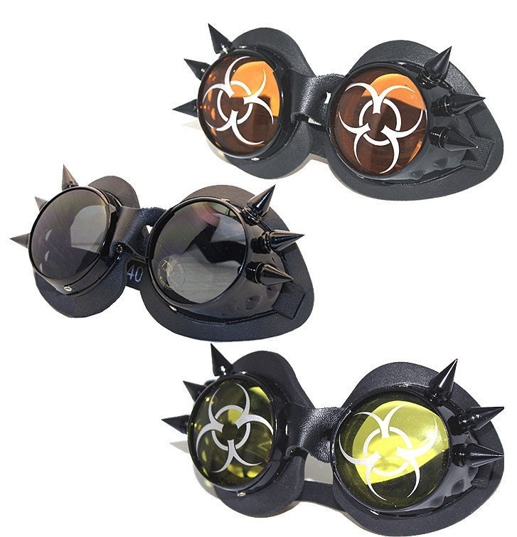 BLACK METAL STEAMPUNK Goth Harley Motorcycle Goggles with Spikes