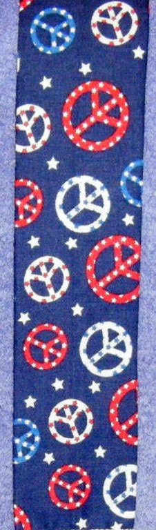 Cooling NeckTie or Head Band, Blue Material w Red, White and Blue Peace Signs,42" long, athletes, sports,men,women,kids,pets