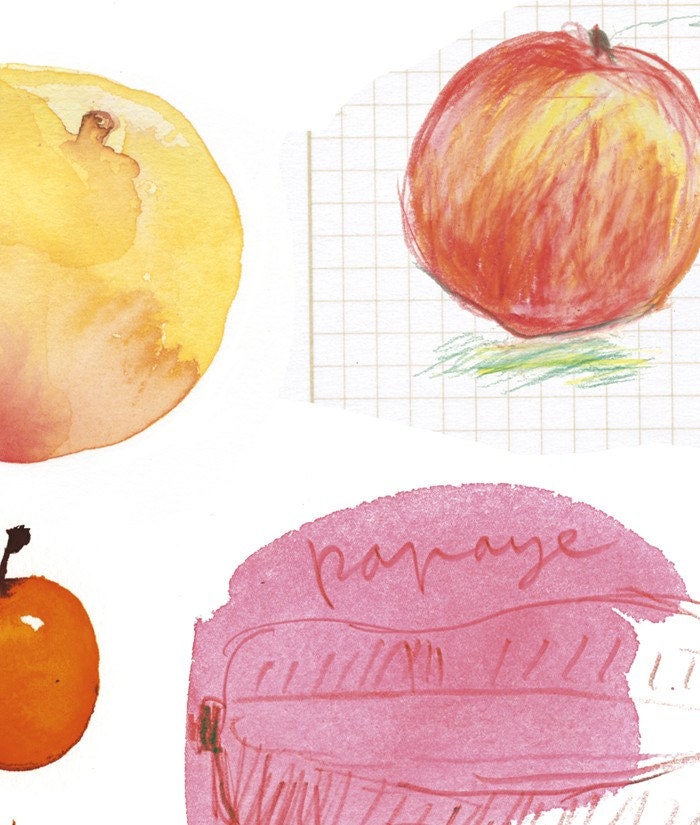 Kitchen art print, Summer fruits illustration, Seasonal food poster, Watercolor 8X10 fruit decor