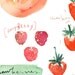 Summer fruits Peach and strawberry - Original watercolor painting - Seasonal fruits kitchen collection - Food art