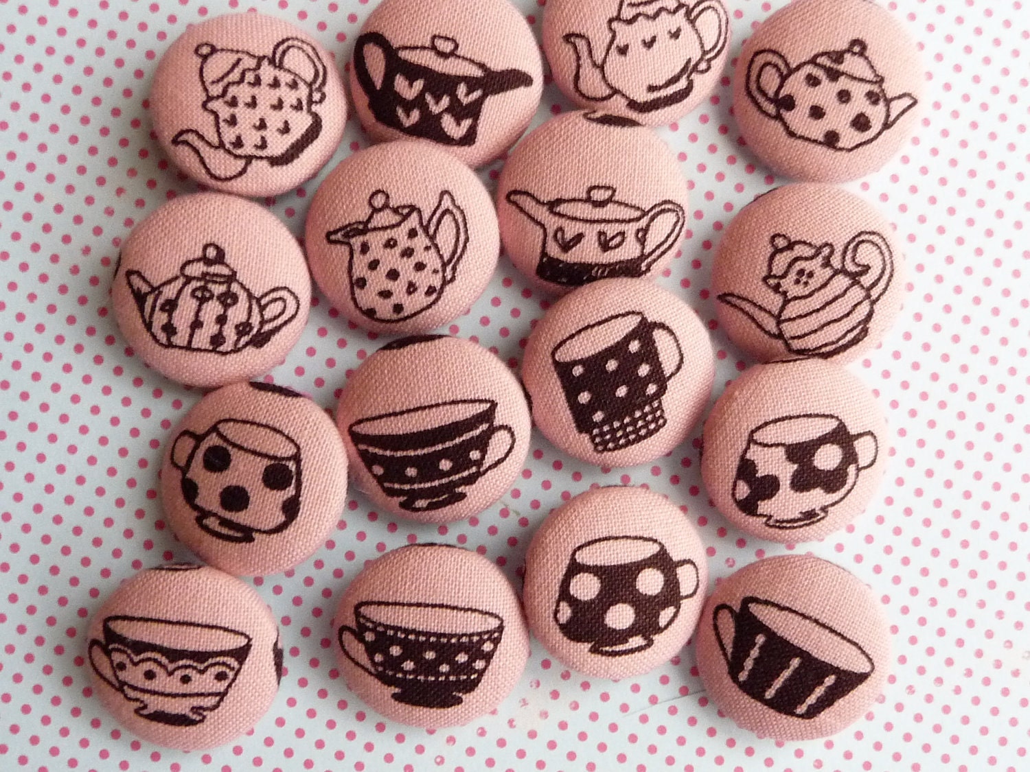 U pick 8 teapot and cup handmade fabric covered buttons 7/8 inches