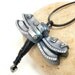 Steel Blue Wing Dragonfly Pendant Steampunk W/Black Wire Crystal Clear