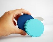 ON SALE 32 scalloped die cut circles (2.5 inches) in TURQOUISE and Navy Blue Textured Cardstock Die Cut A88 Il_170x135