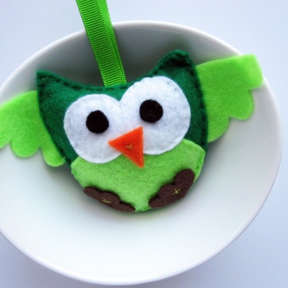 Felt Ornament, Green Owl Ornament, Eco-Friendly felt owl plush Ornament A397 Il_570xn