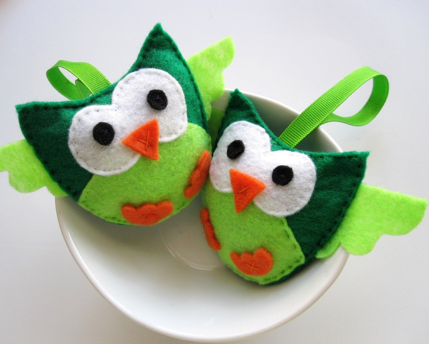 Set of 2 Green Owl Ornaments, Eco-Friendly felt baby owl plush Ornaments A298 Il_570xn