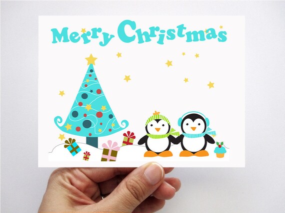 Kids Penguin Merry Christmas Cards A41 Il_570xn