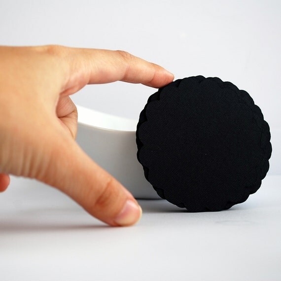ON SALE 32 Black scalloped circles (2.5 Inches) Textured Cardstock A108 Il_570xn