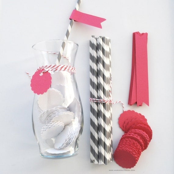 DIY Party Set Paper Drink Straws with Flags (Set of 12) ,CIJ
