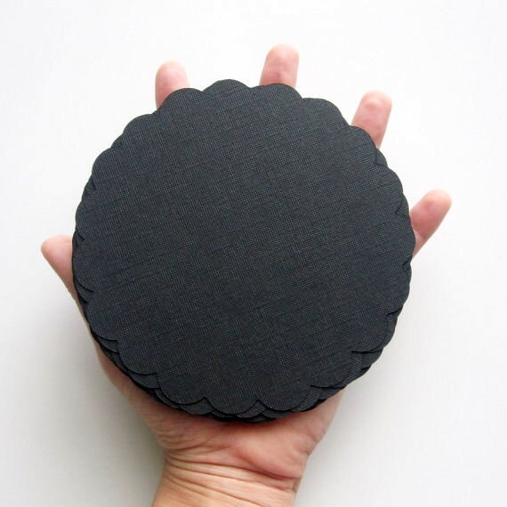 16 (5.0 inches) Scalloped Circles for banner in Black Textured Cardstock A26 Il_570xn