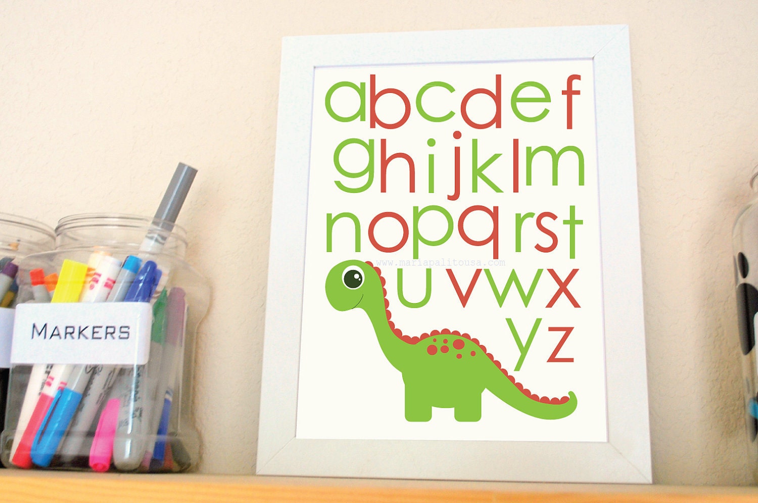 Alphabet Dino Wall Print, Green Dinosaurs illustration and Typography Boy Room A275 Il_570xn