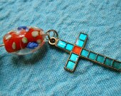 SALE Car Rosary Vintage Blue Cross or Necklace Was 15 now 10