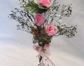 Sweetheart Pink Floral Arrangement, flowers painted vase home decor anniversary wedding cottage chic