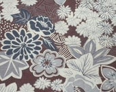 cotton print fabric - grey flowers on brown 1 yard ctnp081