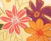 Cotton Fabric Print - Orange and Magenta Floral Print on Light Yellow - 1 Yard ctnp105
