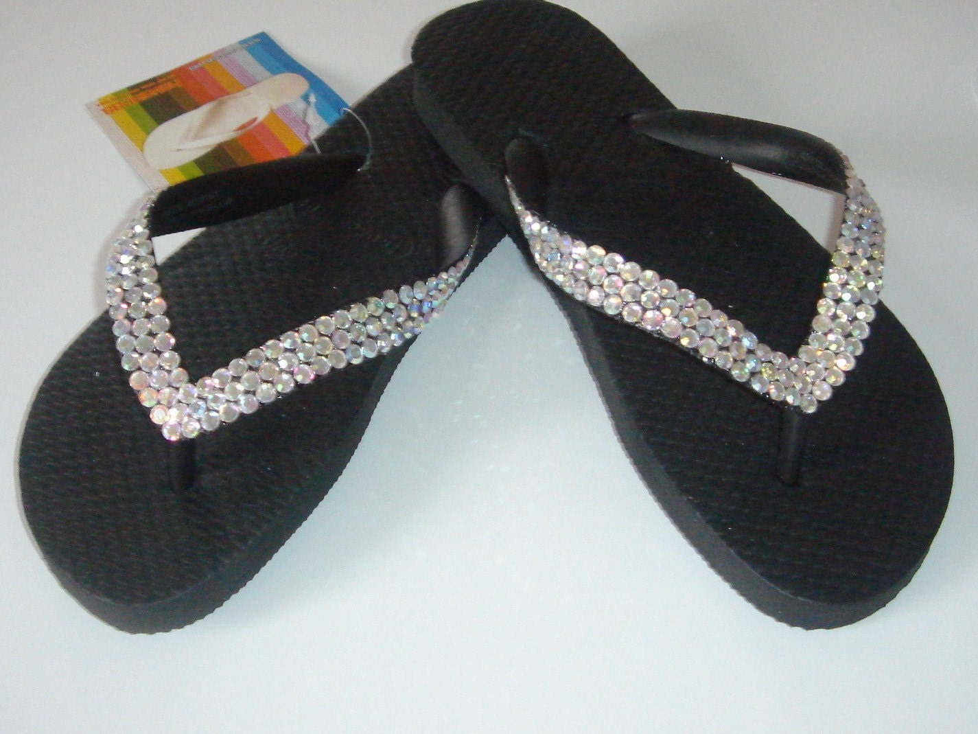 Black havaianas featuring AB swarovski crystals