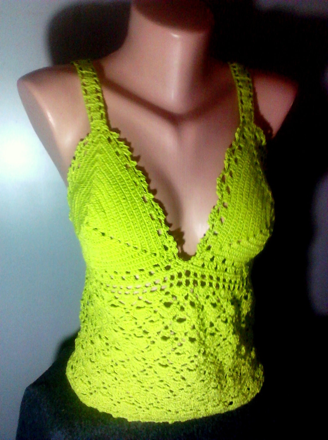 Crochet  Green Top Tank Halter Festival Top Gyspy Top Beachwear Cotton Mixed Yarn Spring Summer Women Clothing Fashion