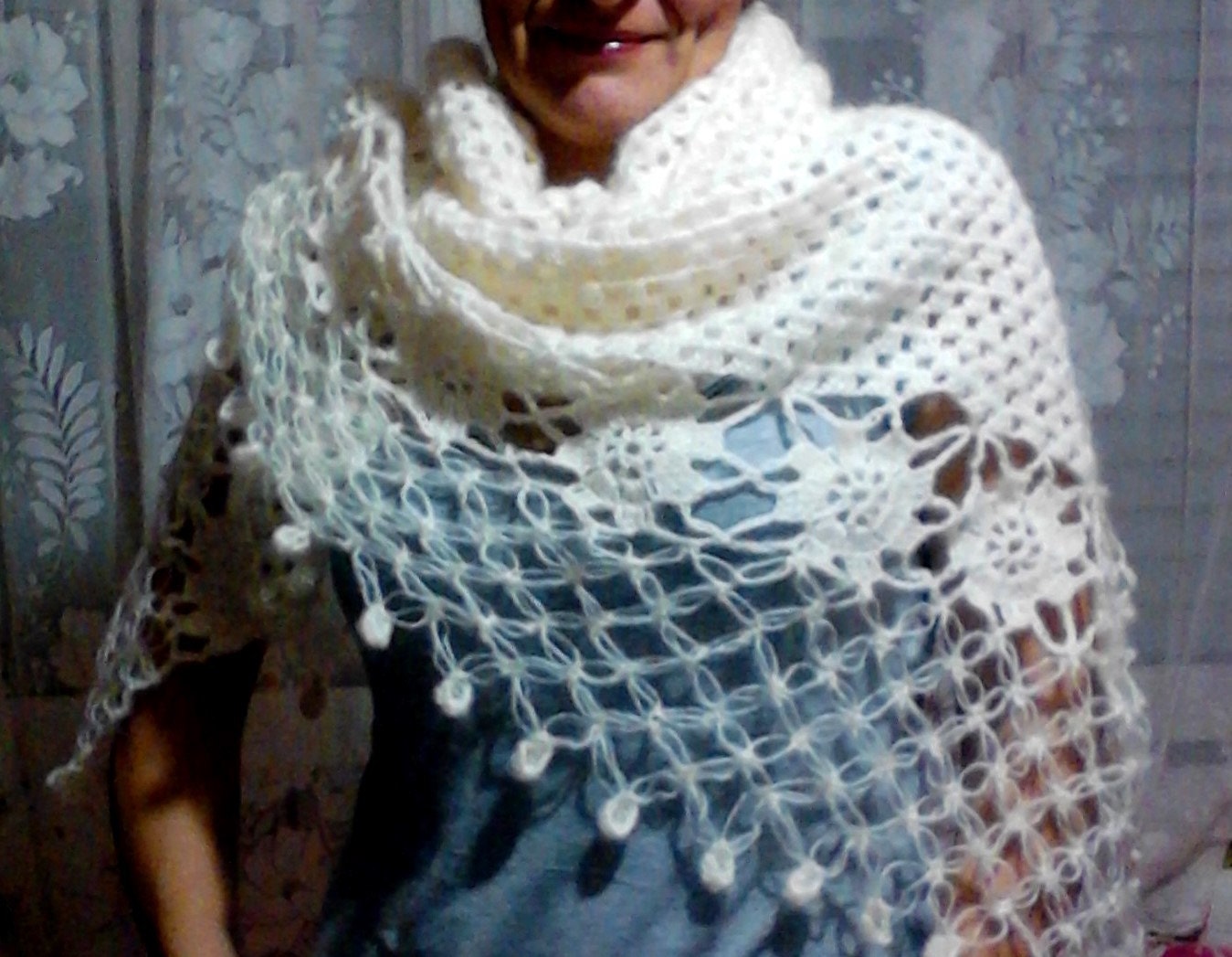 Super Soft Warm Cosy Crochet Ivory Triangle Shawl