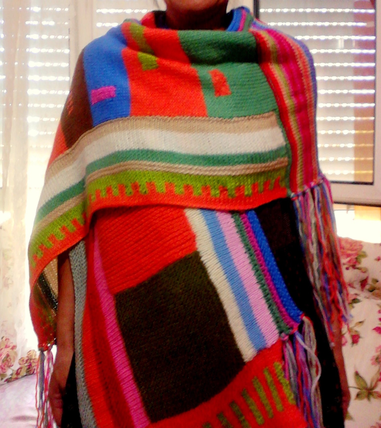 Hand Knit Indian Style Colorful Shawl Wrap Women Fall Winter