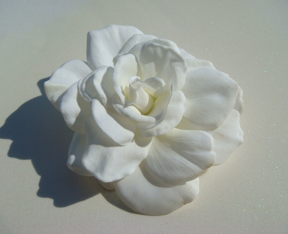 Natural Elegance - REALISTIC Bridal Gardenia Flower Hair Clip - pin comb brooch sash real touch