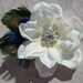 PRIORITY PEACOCK Wedding Flower Hair Clip with diamond rhinestone centerpiece - bridal hair pin brooch peacock feather ivory hair flower
