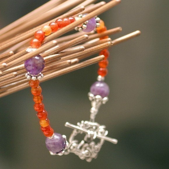 Fertility Bracelet - by The Fertile Garden on Etsy - Red Carnelian fertility beads, Amethyst fertility beads, Elephant charm