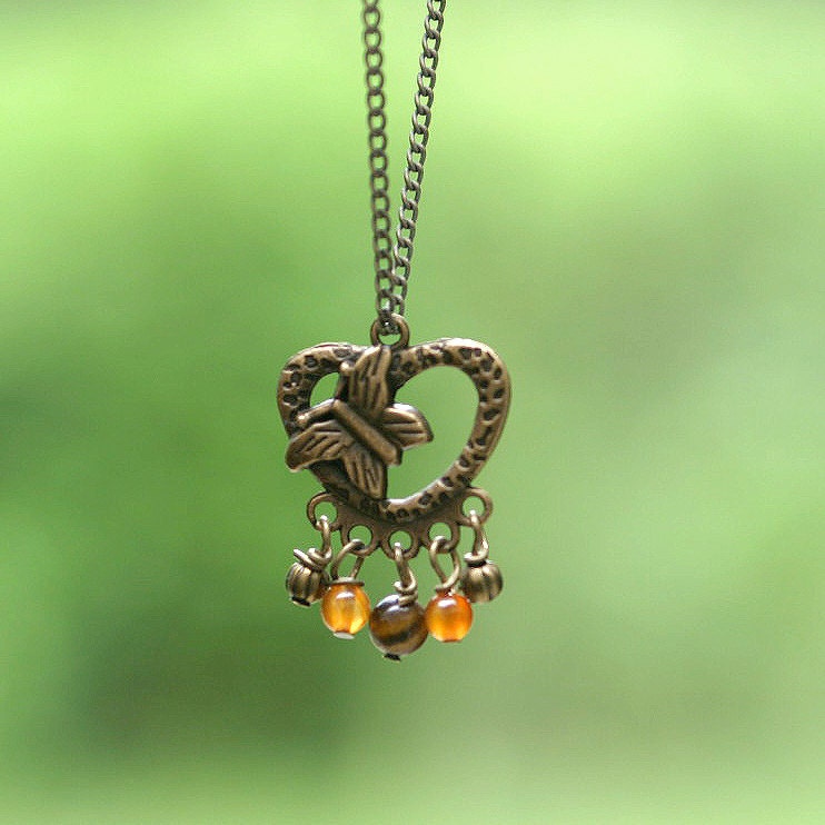 Fertility Necklace, butterfly, red carnelian, tigereye