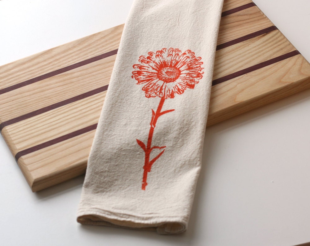Natural Deluxe Flour Sack Towel - Daisy - Hand Screen Printed