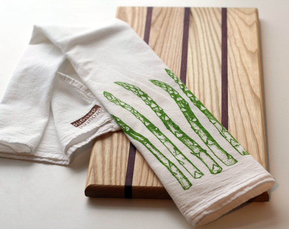 White Flour Sack Towel - Asparagus- Hand Screen Printed