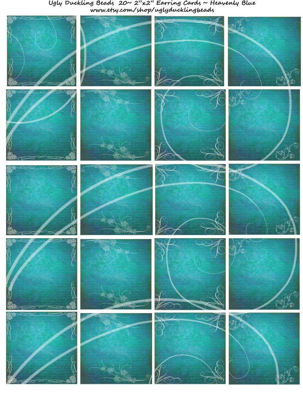Heavenly Blue 2x2 inch Digital Earring Card Sheet