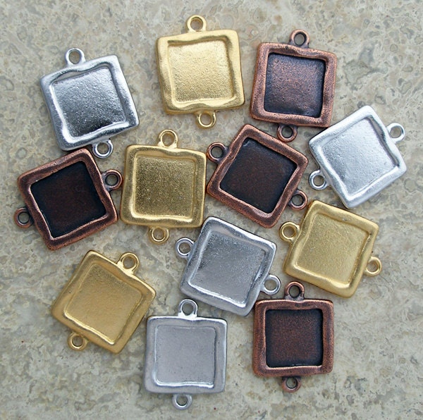 Simple Square- Link Frame -12 Pieces Assortment- Silver- Gold- Copper Plated- Charms-Buy 10 get 2 Free