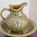 Mccoy Pitcher and Bowl Large, Turkey , Avocado green with Bird pitcher basin Made in USA Folk Art