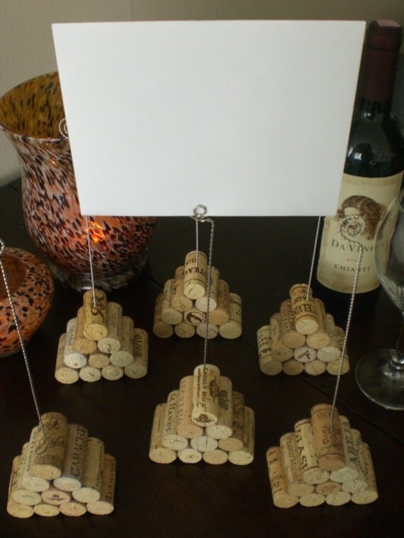 Tall Wine Cork Pyramid Table Number Holder, Photo Holder or Menu Card Holder - Set of 2