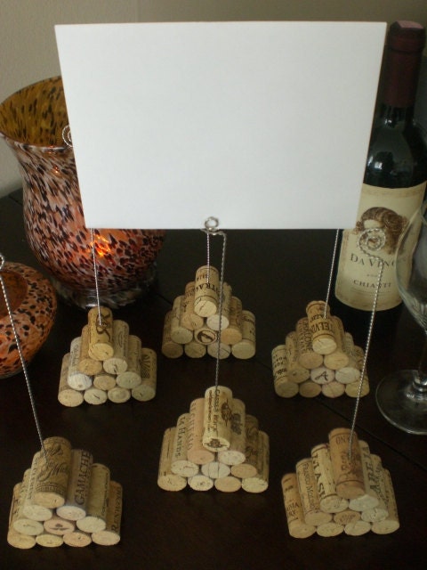 Tall Wine Cork Pyramid Table Number Holder, Photo Holder or Menu Card Holder - Set of 2