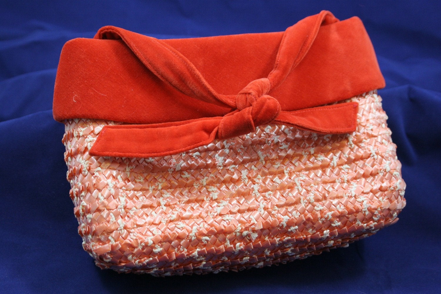 Vintage Velvet Orange and Raffia Purse