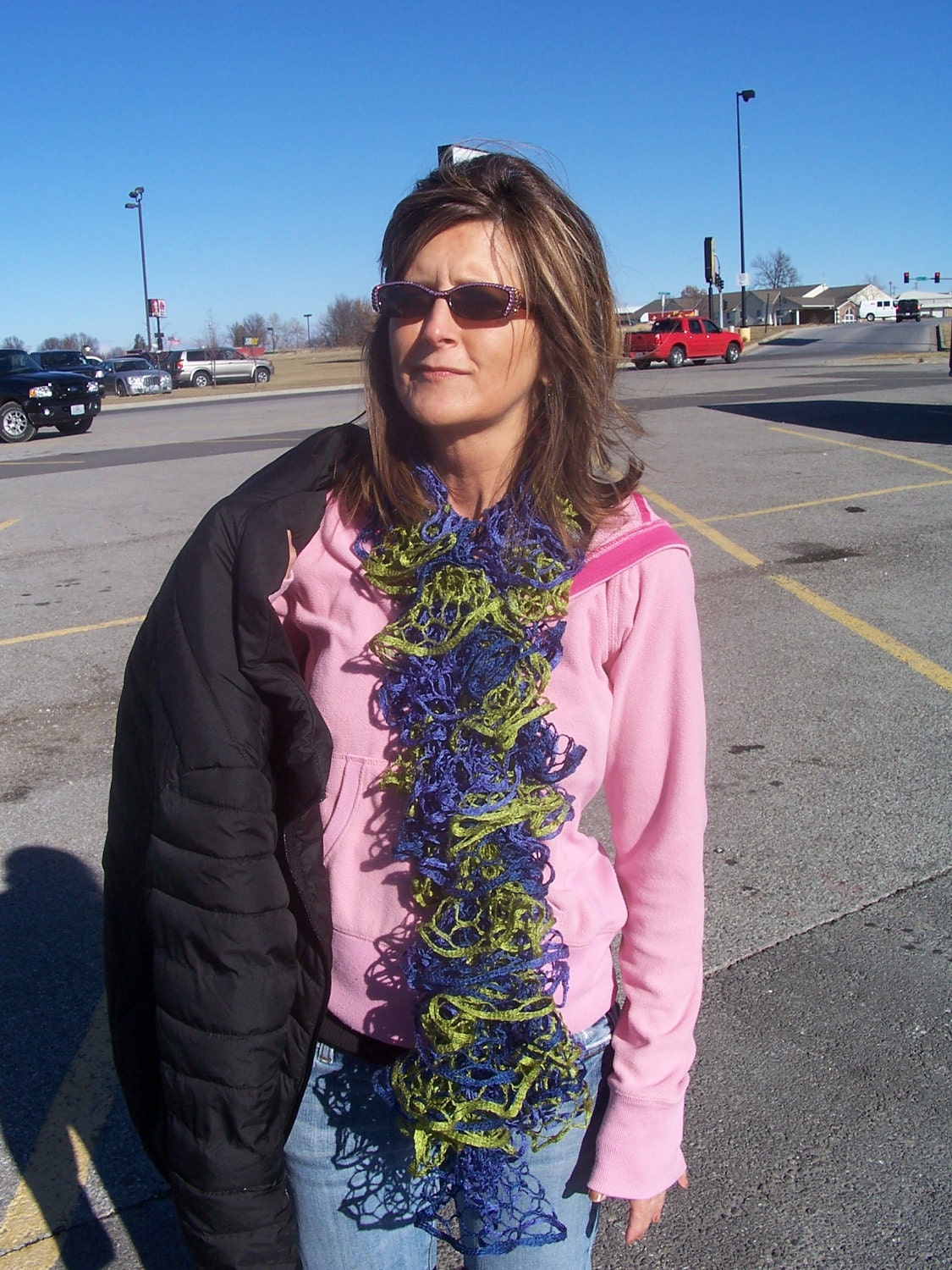 Katia Triana Ruffle Scarf - Purple/Olive/Navy