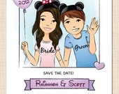 Customizable Disney Save the Date Portrait Postcard Destination Wedding Illustration