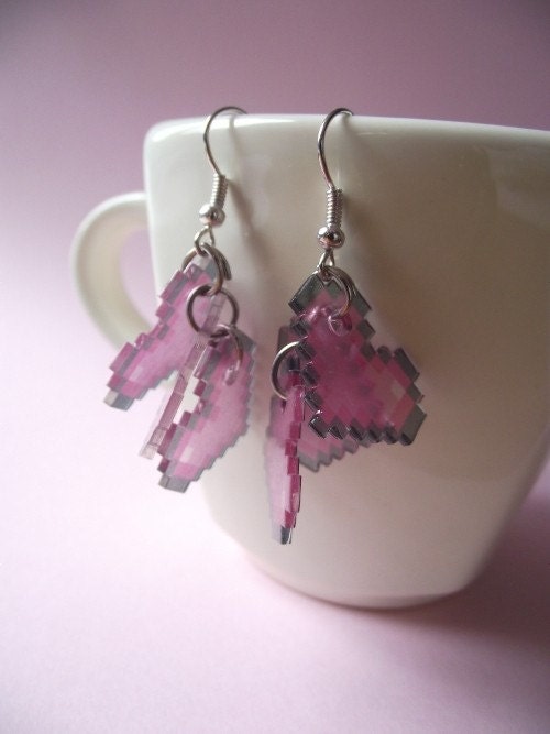Pixelated Pink HeartS Earrings