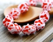 Vintage Plastic Beads . Red White Disco Meteorite