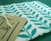 Dotty Leaves - hand screen printed fabric in turquoise green