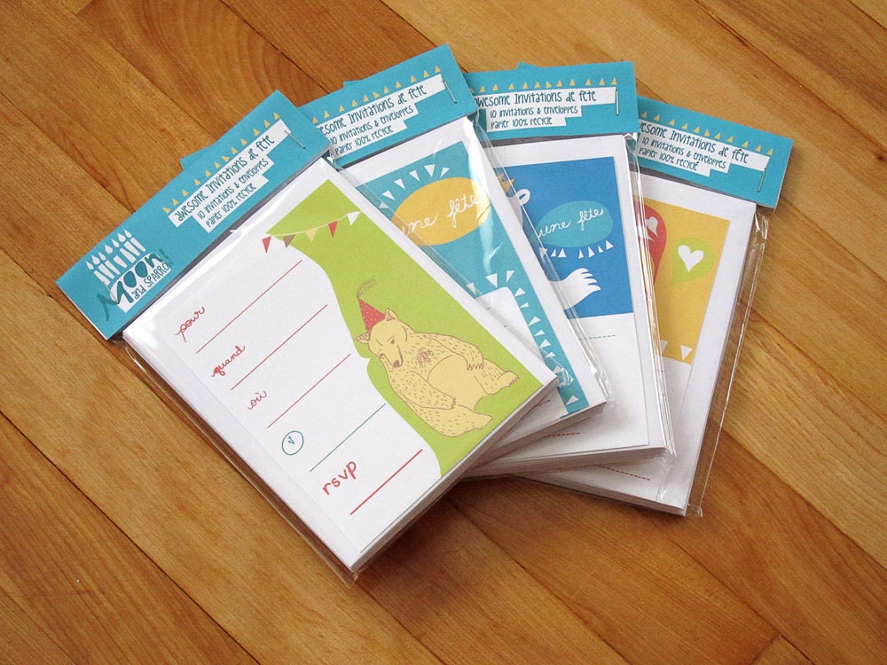Honey Bear French Birthday Invite pack of 10 recycled paper SOLD OUT TEMPORARILY