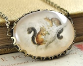 Bronze Squirrel Woodland Illustration Pendant Necklace Vintage Style